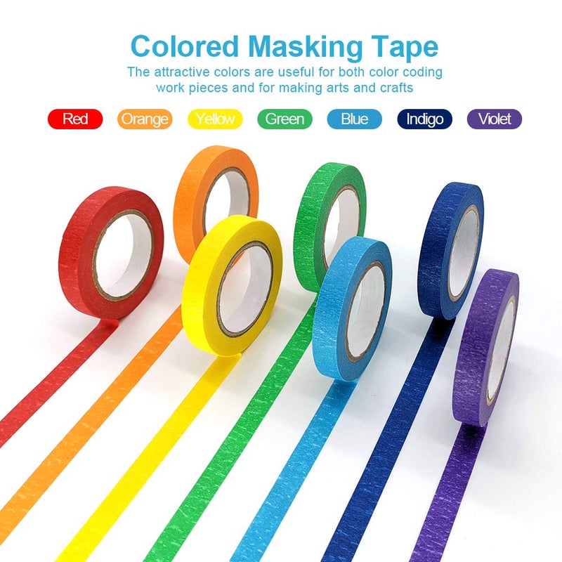 Aipker Colored Masking Tapes, 7PCS Arts Rainbow Labelling Masking Tape Fun Supplies Kit for Kids and Adults, Painters Tapes for Crafts, School Projects, Party Decorations and More (0.4 Inch, 12 yd) - Image 2